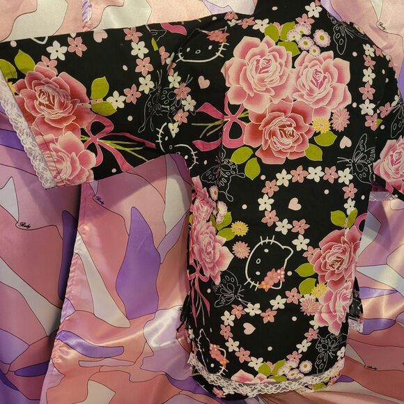 Hello Kitty Top Shorts Outfit Size Small Black Lace Rose Halloween Gyaru Cosplay - Picture 5 of 15